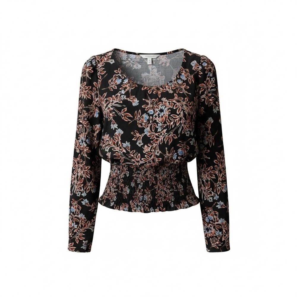 Free People Black and Pink Floral Blouse